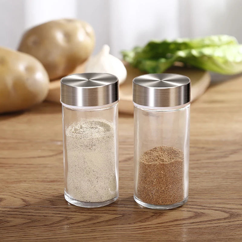 Steel Cover Glass Seasoning Bottles, Kitchen Crushers, Barbecue Salt Bottles, Carry Crushers