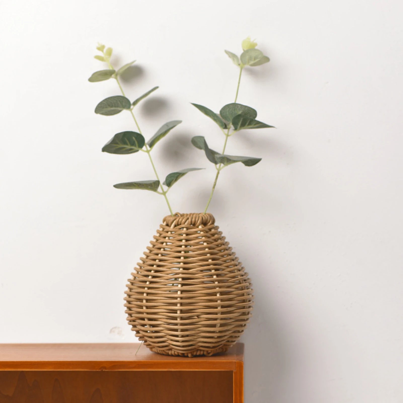 Handwoven Weave Vase Plastic Rattan Chinese Retro Indoor Desktop Creative Home Floral Arrangement Flower Basket Home Decorations